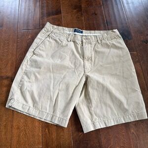 Polo Ralph Lauren Mens Chino Shorts Khaki Tan Flat Front Size 33 Classic Preppy